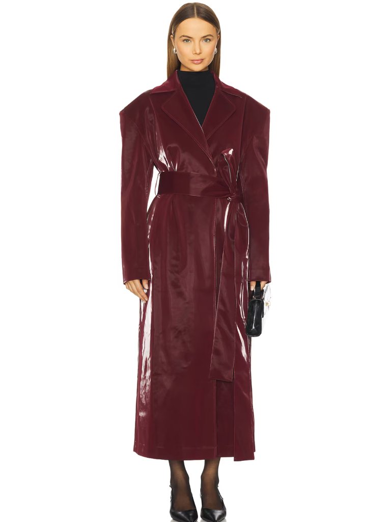 New Kim Shui Kristy Trench Coat In Oxblood Red Shiny Pvc Long Belted Small S